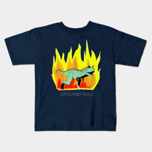 SUPERCARNOTAURUS - dinosaur power! with white writing Kids T-Shirt